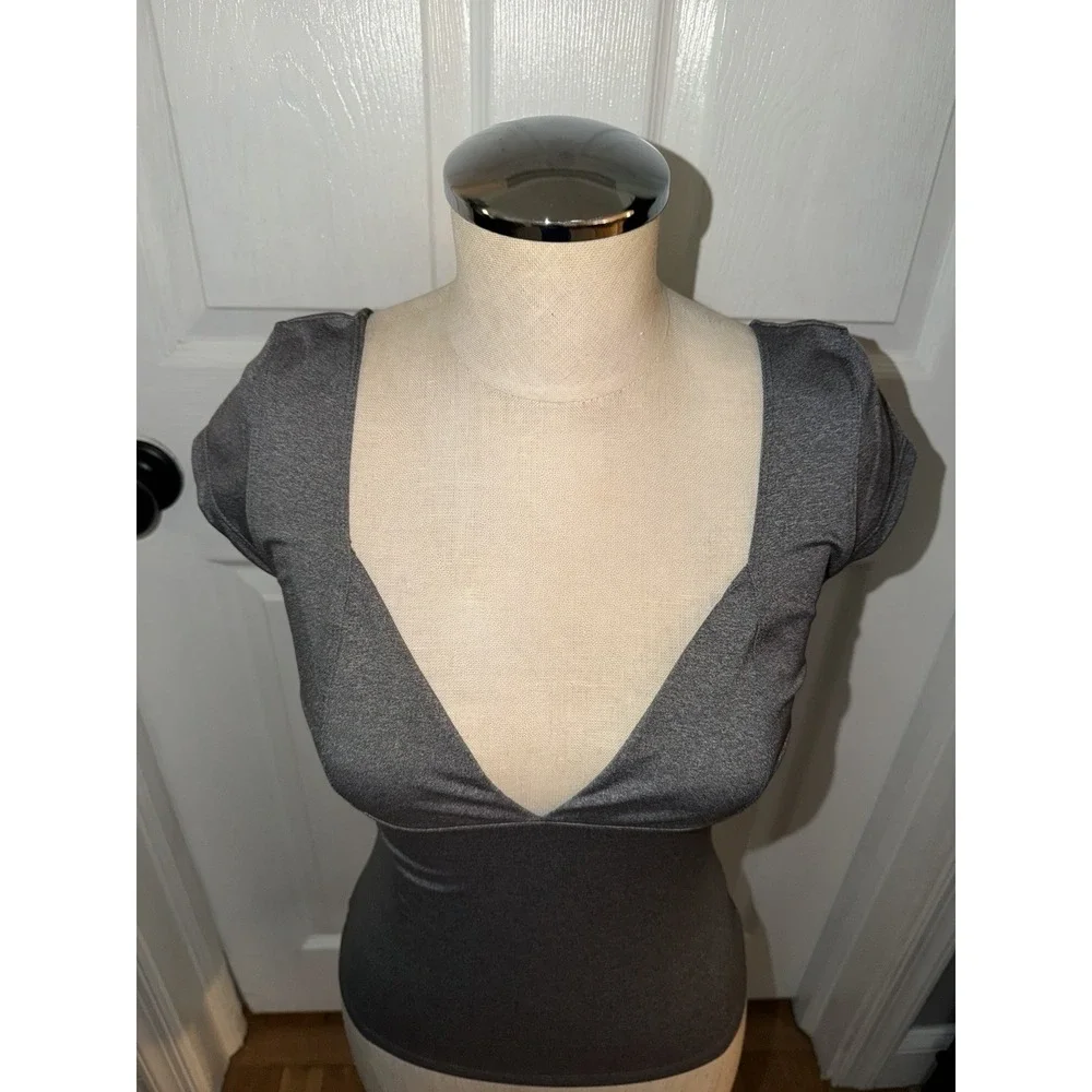NEW Free People Duo Corset Top Gray Plunge V Neck Size M